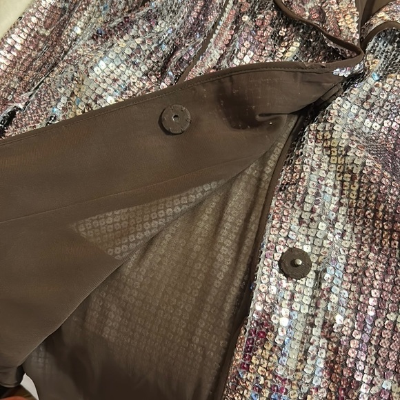 CHICO'S All Over Sequin Blazer Snap Closure with Tie Belt Jacket Size 2 Large - Picture 8 of 9